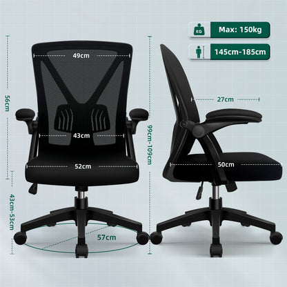 AIIDO Ergonomic Office Chair with Breathable Mesh Backrest, Foldable & Adjustable Armrests, Pressure-Relieving Memory Foam Seat – Tilt Adjustment, Sturdy 5-Wheel Base, 150kg Capacity – Perfect for Long Hours at Home, Desk