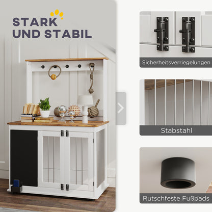 Hondenbench – Hondenkooi – Hondenhok – Doggy Kennel – Hondenren – Grote Hond Tot 30 kg – Opbergplank Met Speelplek – Wit