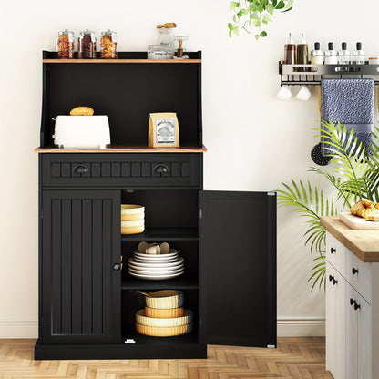 Opbergkast – Voorraadkast – Keukenkast – Kast Met Lade – Magnetronkast – Dubbele Deuren – Verstelbare Legplanken – Stabiel MDF Metaal Massief Hout – Anti-Kantelveiligheid – Ruime Opbergruimte – Wit