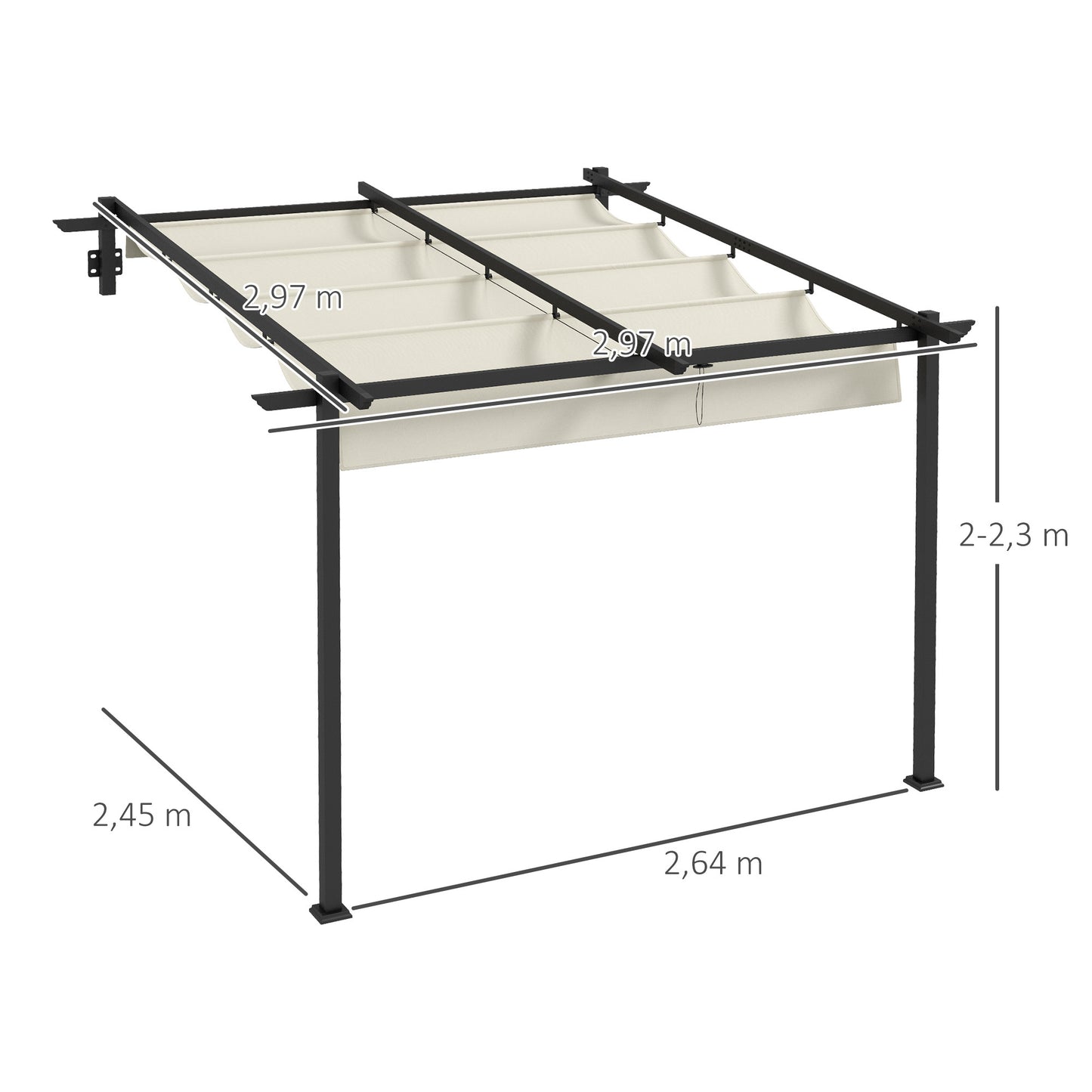 Tuinpaviljoen – Tuinoverkapping – Pergola – Buitenverblijf – Overkapping – Cream – Uitschuifbaar Dak – Metalen Frame – Wandmontage – 3 x 3 Meter