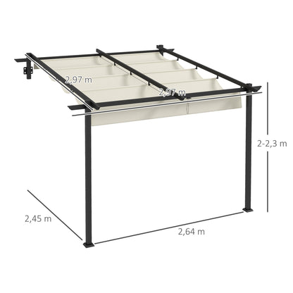 Tuinpaviljoen – Tuinoverkapping – Pergola – Buitenverblijf – Overkapping – Cream – Uitschuifbaar Dak – Metalen Frame – Wandmontage – 3 x 3 Meter