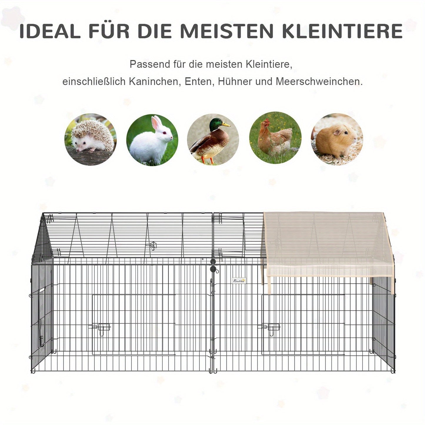 Konijnenhok – Buitenren – Knaagdierkooi – Konijnenkooi – Dierenverblijf – Groot 220x103x103 cm – Weerbestendig PE met Zonnescherm