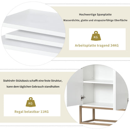 Dressoir – Kast – Sideboard – Buffetkast – Opbergkast – Wit 120x30x80 cm – Metalen Poot – Verstelbare Legplanken