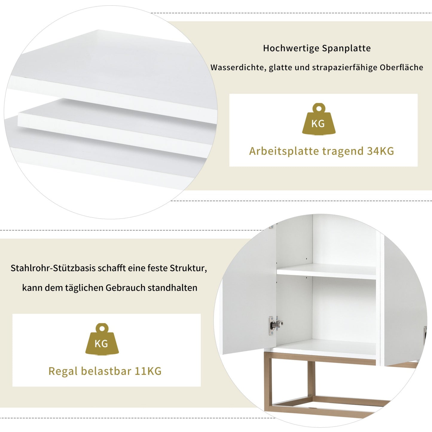 Wit Dressoir – Sideboard – Opbergkast – Buffetkast – Kast – 4-Deurs Handenvrij Design – Verstelbare Legplanken & Metalen Poten – 120x30x80 cm