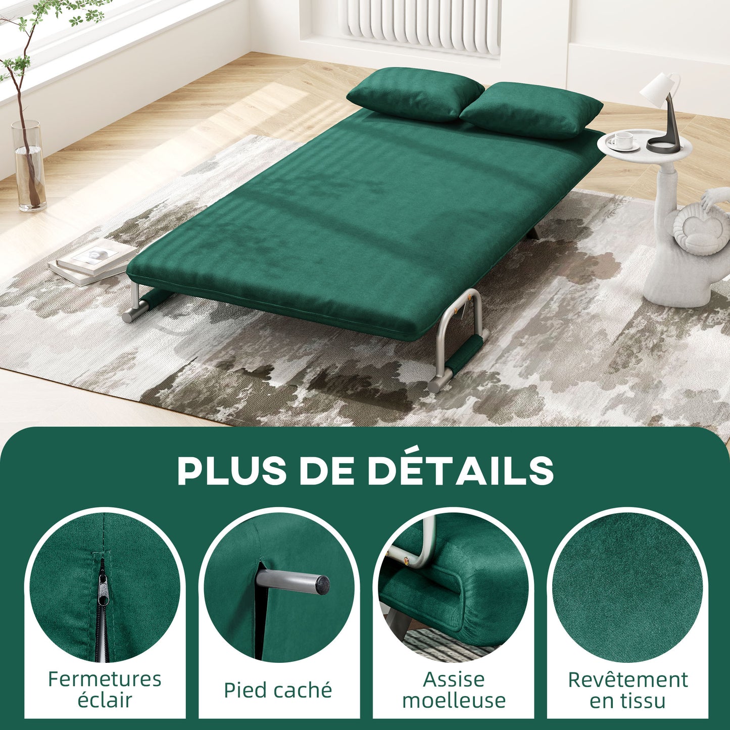 2-Zits Slaapbank – Bankbed – Slaapbankje – Slaapbank Mini – Bedbank – Verstelbare Rugleuning – Suède Look Afneembare Bekleding Groen