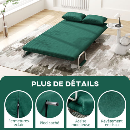 2-Zits Slaapbank – Bankbed – Slaapbankje – Slaapbank Mini – Bedbank – Verstelbare Rugleuning – Suède Look Afneembare Bekleding Groen
