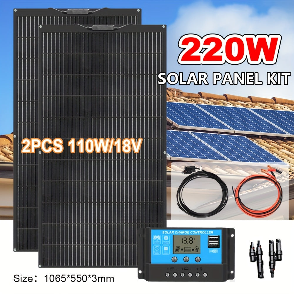 Zonnepaneel – Zonnepanelen Set – Solar Panel Kit – Flexibel Zonnepaneel – 220W 12V – Monokristallijn – Lichtgewicht – Flexibel Ontwerp