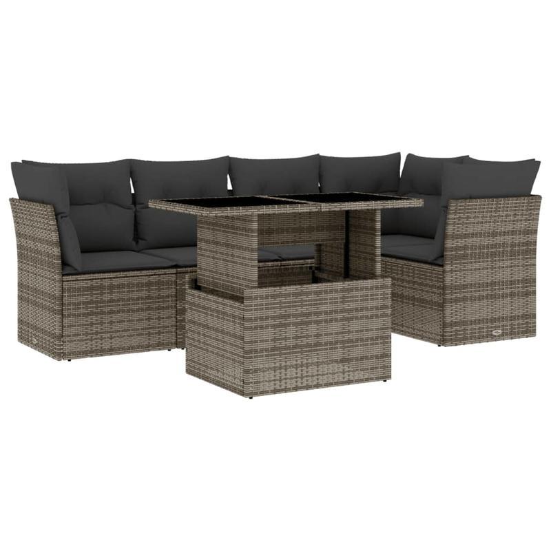 6-delige Loungeset – Tuinmeubelset – Lounge Set – Buitenmeubelen – Tuin sofa – Grijs – Weerbestendig Poly Rattan – Afneembare Wasbare Kussens