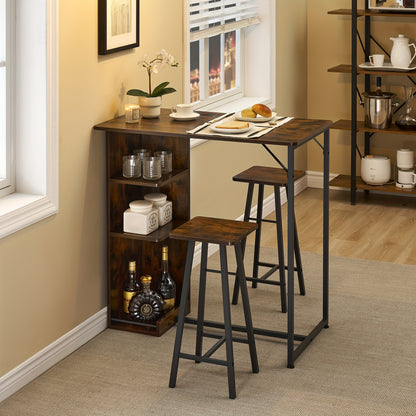 3-delige Barset – Barkrukset – Bistroset – Keukentafelset – Eettafelset – Compact Design – MDF Metalen Frame – Bruin