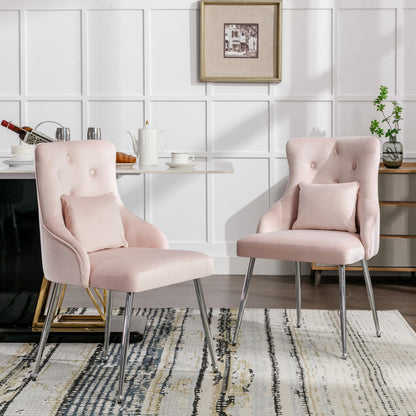 Eetkamerstoelen – Stoelen – Zitmeubels – Dining Chairs – Eettafel Stoelen – Set Van 4 – Roze Velvet Bekleding – Met Metalen Poten – Gepolsterde Armleuningen – Ergonomisch Design