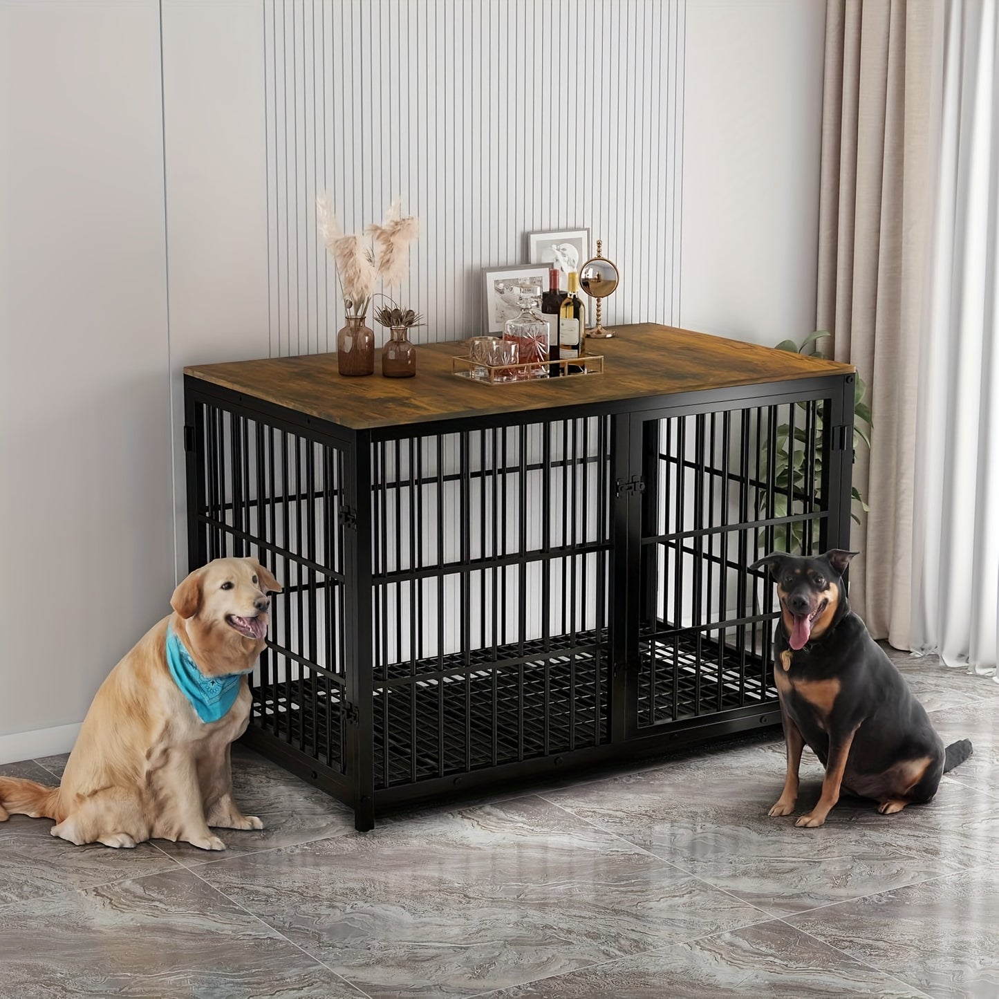 hondenbench – hondenkooi – hondenhok – hondenhuis – bench – Houten Bench XL – Robuust Met Metalen Buis – Verwijderbare Lade – Draagvermogen 45 kg