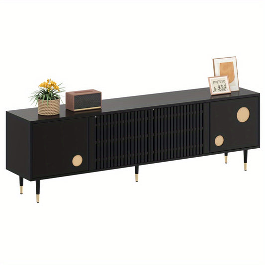 TV-meubel – TV Kast – Media Meubel – Entertainment Center – Tv Rack – Zwart MDF – Gouden Accenten – Verborgen Opbergruimte – Kabelmanagement