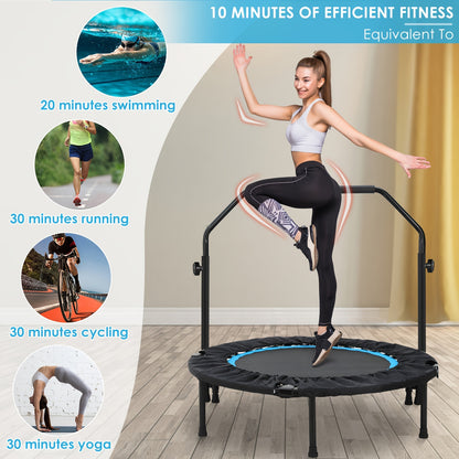 Indoor Trampoline – Fitness Trampoline – Springmat – Trainingsapparaat – Jumping Trampoline – Opvouwbaar – Diameter 101 cm – Verstelbare Handrail Hoogte – Belastbaar Tot 150 kg