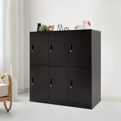 6-Door Heavy-Duty Lockable Metal Storage Cabinet with Card-Slot Locking System, Black Modern Floor-Standing Design - 109.98cmH x 50.04cmW x 40.01cmD, 6-Sided Security Safe Cabinet for Home Office, School, Business - Easy Asse
