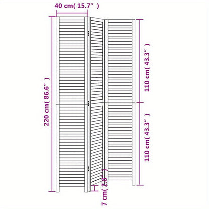 Room Divider with 3 Panels Made of Solid White Paulownia Wood