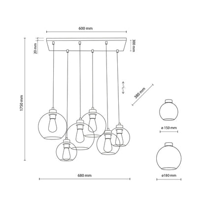 Hanglamp – Hanglampen – Pendellamp – Plafondlamp – Lamp – Set van 6 – Helder glas – Metalen voet