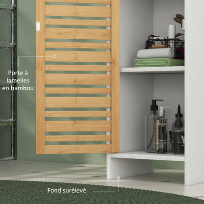 Badkamerkast – Kolomkast – Opbergkast – Toiletkast – Badmeubel – Wit tweekleurig design – Compact 35x30x170 cm – MDF en massief hout