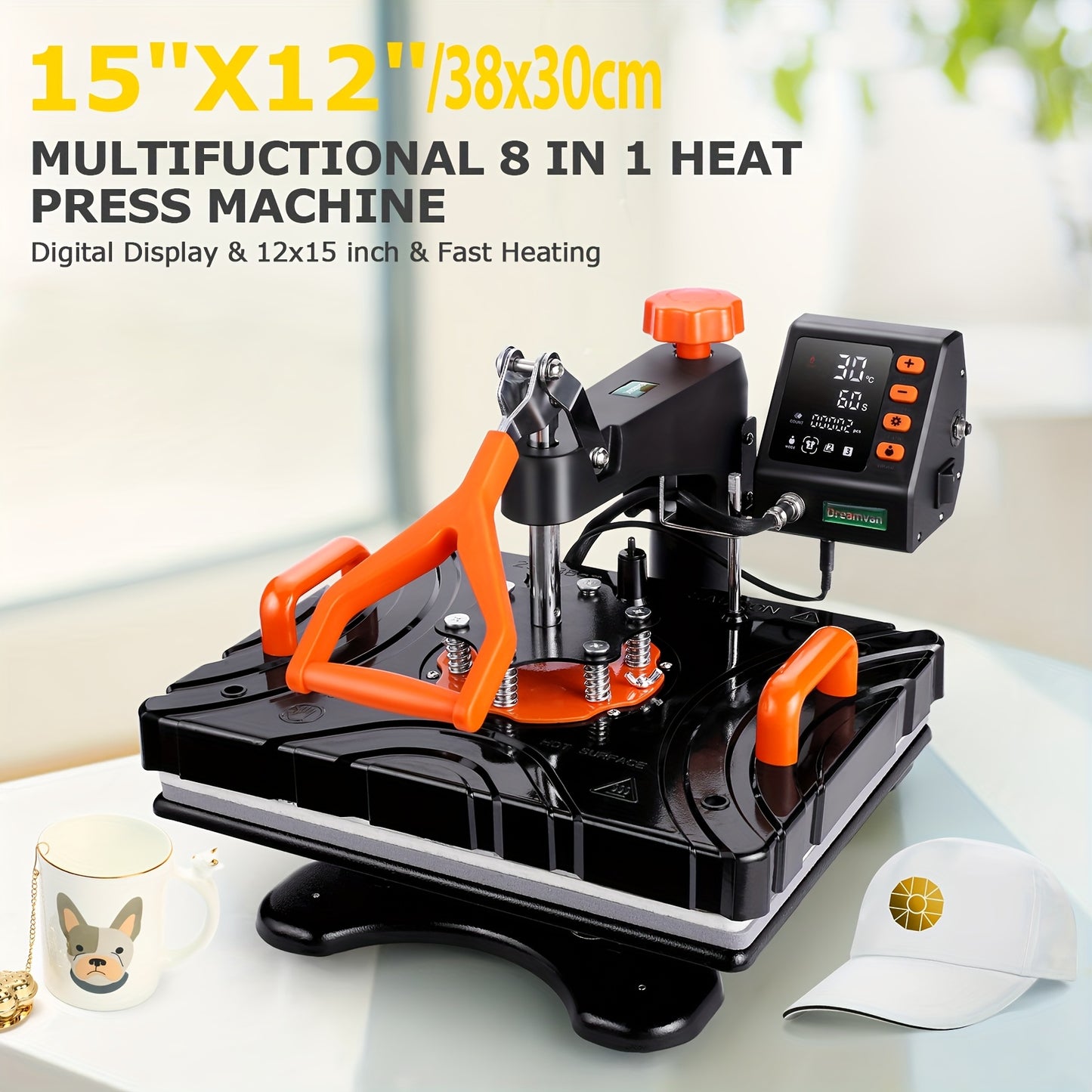 Heat Press Machine – Warmtepers – Transferpers – Hittepers – Sublimatiepers – 8-in-1 Multifunctioneel – 30x38 cm Met Digitale Timer – 360° Swing Away Arm