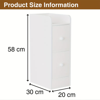 Nachtkastje – Bedside Table – Bijzettafel – Opbertkastje – Smal Kastje – Wit – Ruimtebesparend – 2 Laden Met Soepele Glijders