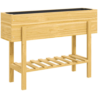 Verhoogde Plantenbak – Bloembak – Tuinbak – Plantenbak Met Opbergruimte – Balkonbak – Natuurlijk Hout – Extra Opbergrek – Waterafvoer Gaten – Duurzaam Vurenhout 100x30x70 cm