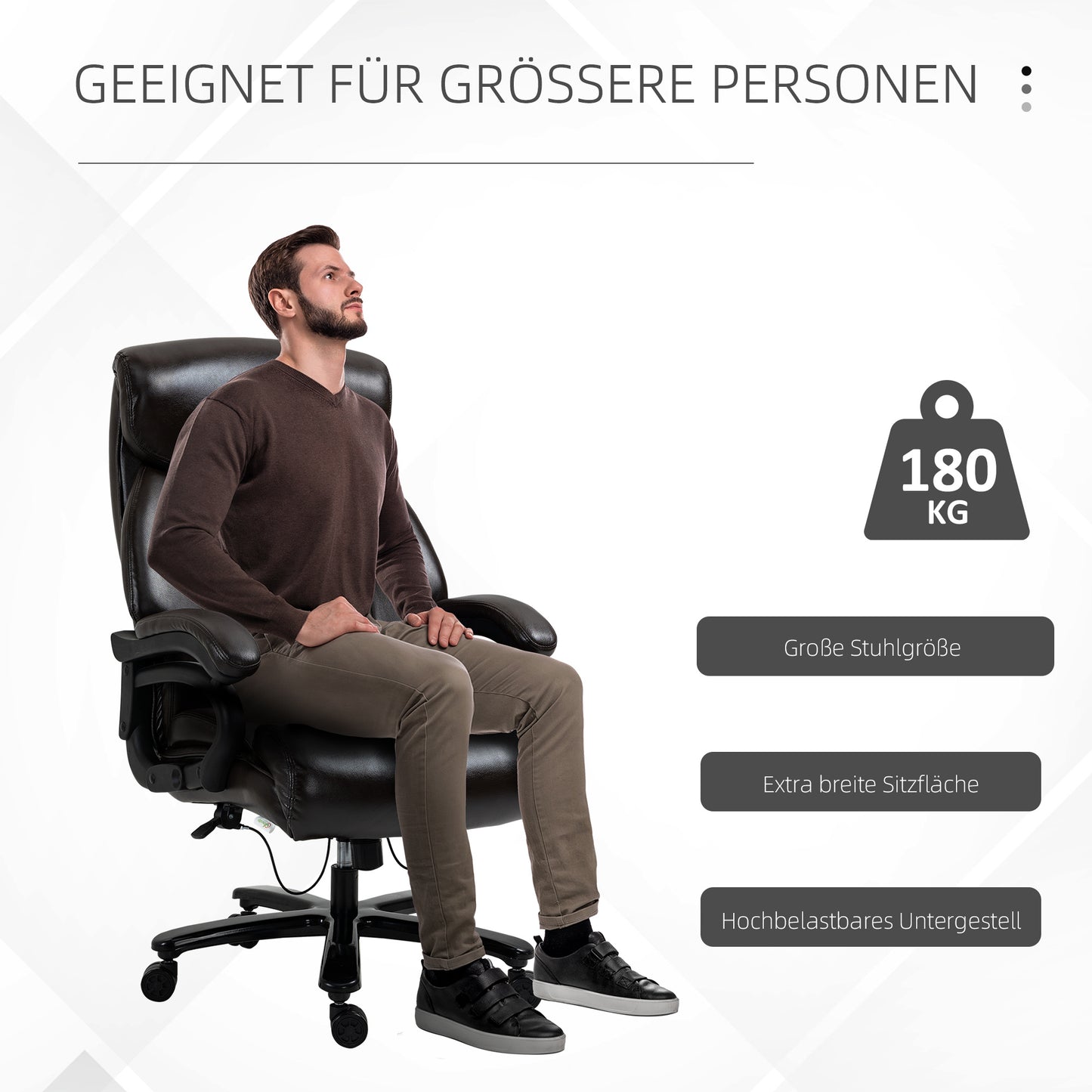 Bureaustoel – Office Chair – Gamestoel – Draaistoel – Executive Chair – Ergonomisch Ontwerp – Verstelbare Hoogte – PU Leder Bruin – 180 kg Draagkracht – 360° Draaibaar – Extra Dikke Padding – 72x83x114-122 cm