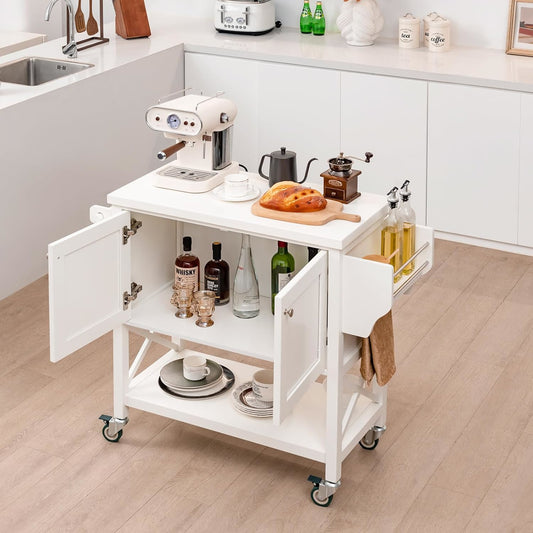 Keukenwagen – Keukentrolley – Mobiele Werkbank – Keukenkar – Keukenmeubel – MDF Met Waterbestendig Werkblad – Inclusief Handdoekrek En Wieltjes