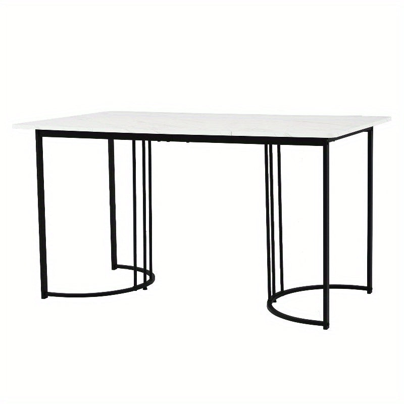 Modern Marmeren Eettafel – Keukentafel – Tafel – Dinertafel – Restauranttafel – Verstelbare Poten – Metalen Frame 140x80cm – Wit Zwart