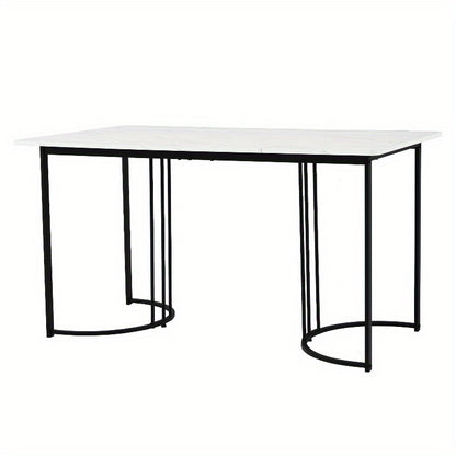 Modern Marmeren Eettafel – Keukentafel – Tafel – Dinertafel – Restauranttafel – Verstelbare Poten – Metalen Frame 140x80cm – Wit Zwart