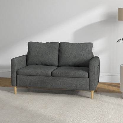 Bankstel – 2-Zitsbank – Zitbank – Sofa – Loveseat – Scandinavisch Design – Grijze Linnenlook Stof – Met Opbergvakjes Armleuningen – Massief Beukenhouten Poten