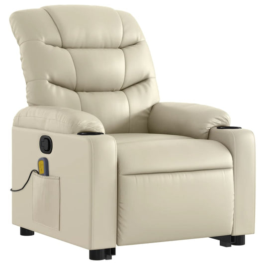 Elektrische Relaxstoel – Elektrische Sta-op Stoel – Relaxfauteuil – Verstelbare Stoel – Vibratiefunctie – Opsta-ondersteuning – Crème Kunstleer – Tot 135 Graden Verstelbaar