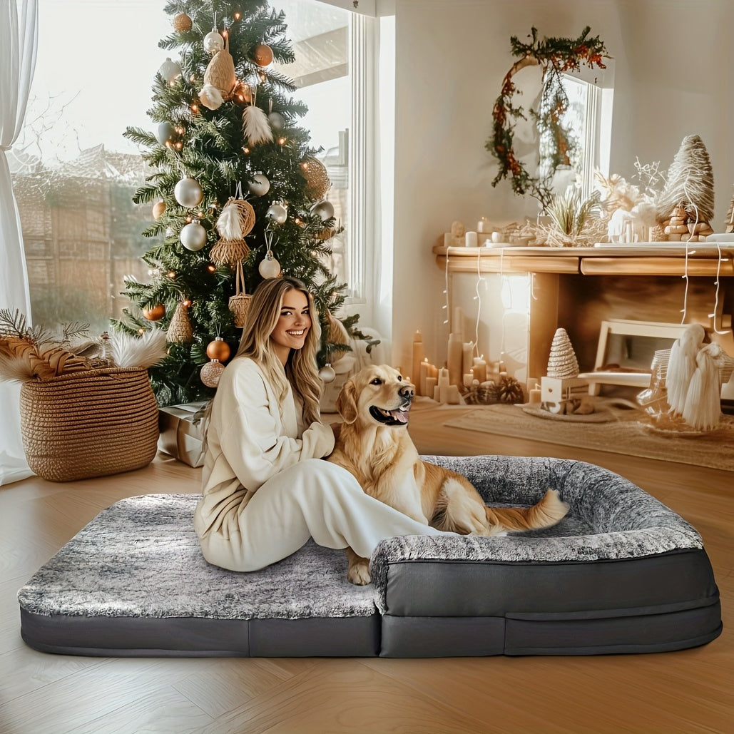 Groot Hondenbed – Orthopedisch Huisdierenbed – Napbed – Slaapmat – Rustplek – 180x95x28 cm – Wasbare Faux Fur – Opvouwbaar en Draagbaar
