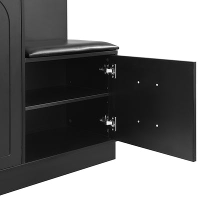 Halmeubel – Garderobekast – Schoenenrek – Spiegelkast – Zitbank – Compact Ontwerp – Verstelbare Planken – Mat Zwart