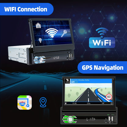 Autoradio 7 Inch – Android Auto – DAB+ Radio – Touchscreen Autoradio – Multimedia Systeem – Met Achteruitrijcamera & Microfoon – Android 15 Systeem – Uitschuifbaar IPS Scherm