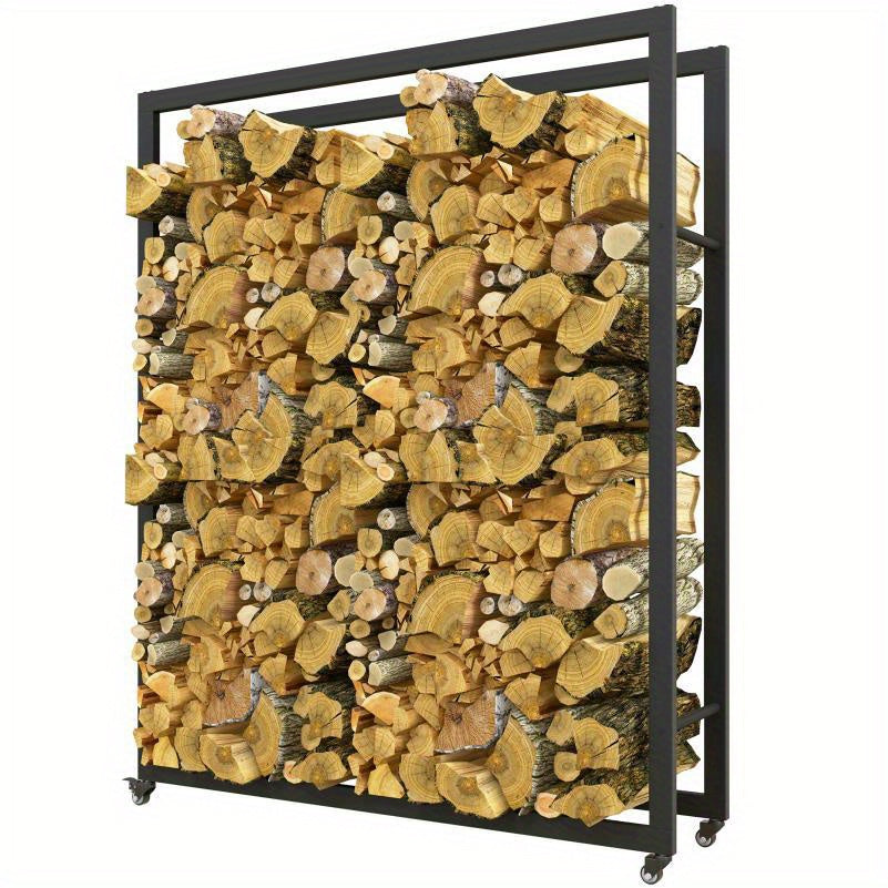 Houtopslag – Houtrek – Brandhoutrek – Houtopberger – Houtstandaard – Metalen Frame – 120x32x151 cm – Voorzien Van Wieltjes