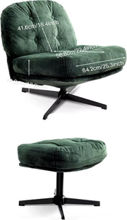 Corduroy lounge chair - Chair - Relax chair - Swivel chair - Thick cushions - With footstool - Green