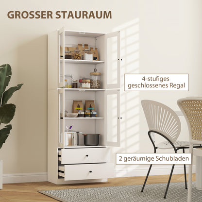 Keukenkast – Kast – Opbergmeubel – Dressoir – Ladekast – Wit – Glazen Deuren – Melamine Afwerking – Elektriciteitsvrij