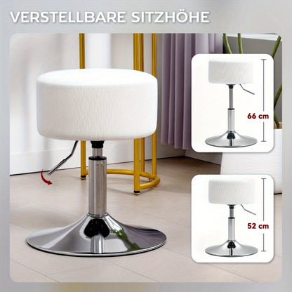 Barstoel – Barkruk – Barstoel Kruk – Keukenstoel – Barstoel Met Voetensteun – Verstelbaar 52-66 cm – 360° Draaibaar Corduroy Wit