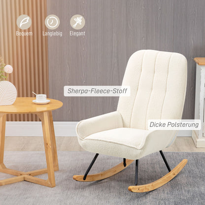 Draaistoel – Draaifauteuil – Fauteuil – Relaxstoel – Sherpa Fleece Bekleding – Zacht Comfort – Robuust Rubberhout Frame – 63x95x97 cm – Crèmekleurig