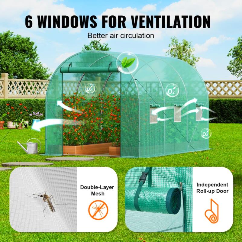 Kas – Kweekkas – Tuinkas – Broeikas – Wandelkas – Gegalvaniseerd Stalen Frame – Weerbestendige Groene PE Overkapping – 11,32x6,4x6,9 m – Compact Wandelontwerp