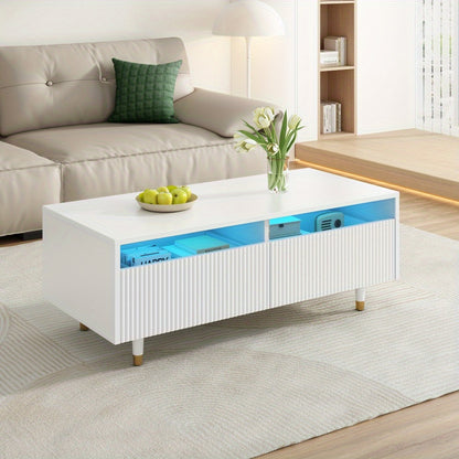 Salontafel – Koffietafel – Bijzettafel – Nachtkastje – Woonkamertafel – Modern Golvend Ladeontwerp – Wit-Gouden Metalen Poten – Dubbele Opberglades – Compact 80x40x45 cm