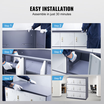 Metalen Locker – Stalen Lockers – Opslagkast – Opbergkast – Kleedkamerkast – Wit – 9 Deuren – Ventilatieopeningen – Magneetsluiting Met Sleutels
