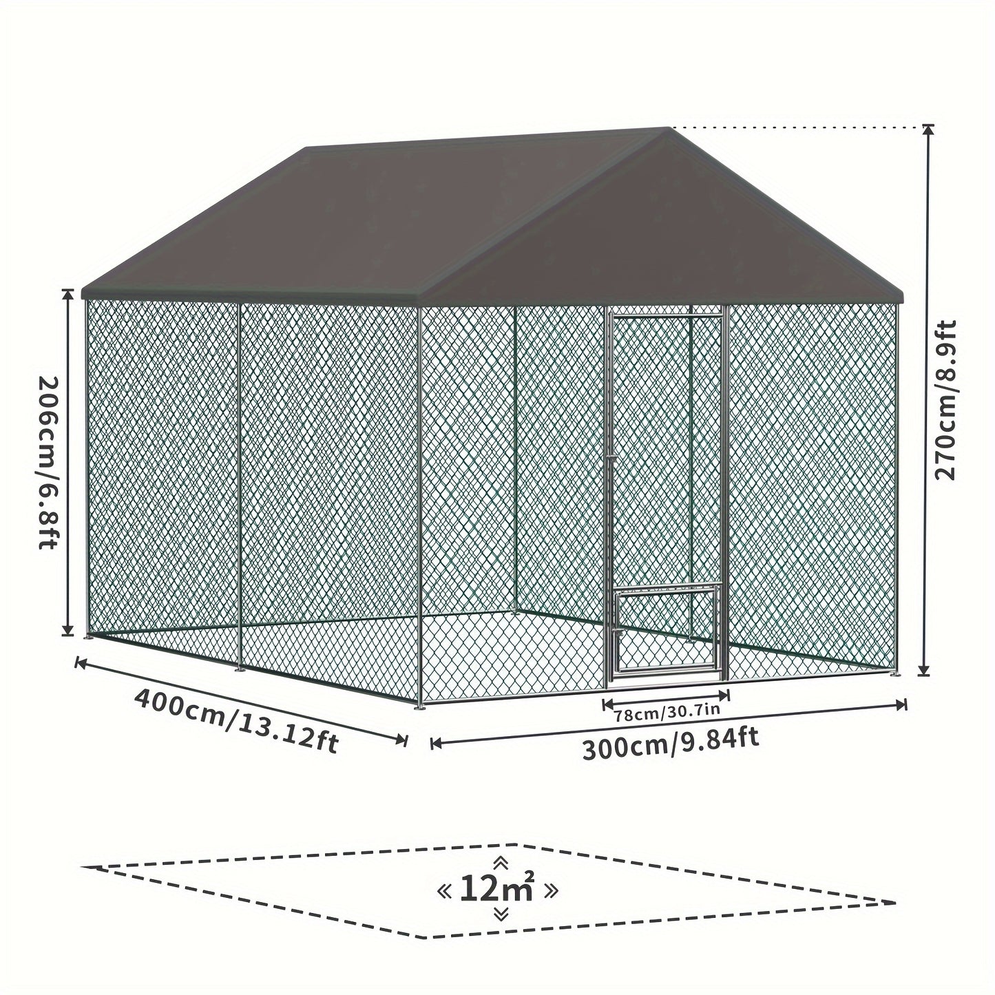 Kippenren – Kippenhok – Pluimveestal – Buitenren – Dierenren – 12 m² – Gegalvaniseerd Metaal – Waterdicht & UV-bestendig Dak
