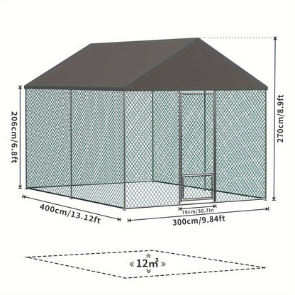 Kippenren – Kippenhok – Pluimveestal – Buitenren – Dierenren – 12 m² – Gegalvaniseerd Metaal – Waterdicht & UV-bestendig Dak