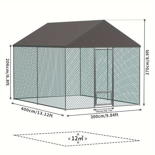 Kippenren – Kippenhok – Pluimveestal – Buitenren – Dierenren – 12 m² – Gegalvaniseerd Metaal – Waterdicht & UV-bestendig Dak