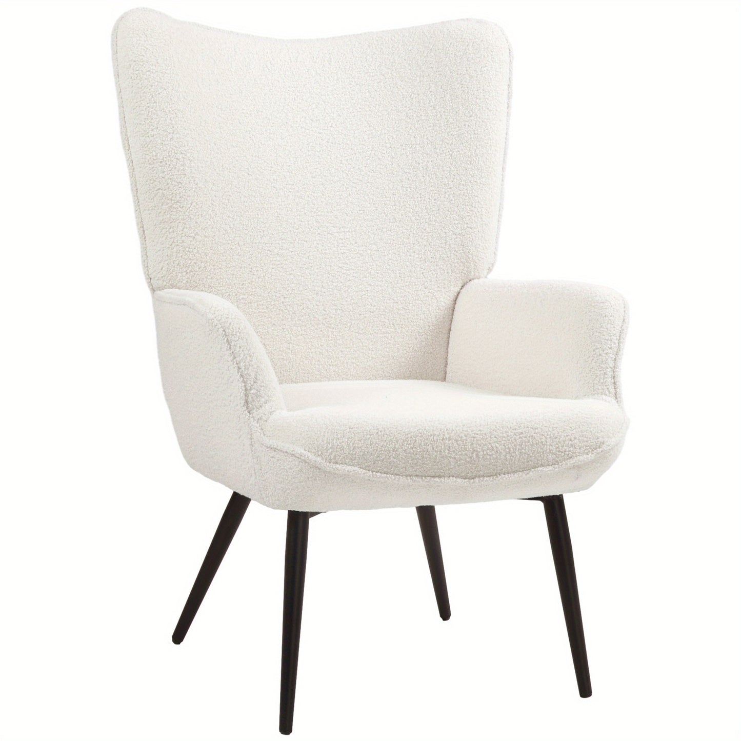 Lounge stoel – Loungestoel – Fauteuil – Relaxstoel – Zithoek stoel – Gestoffeerd met armleuningen – Met metalen poten – Crèmewit – Comfortabele zit