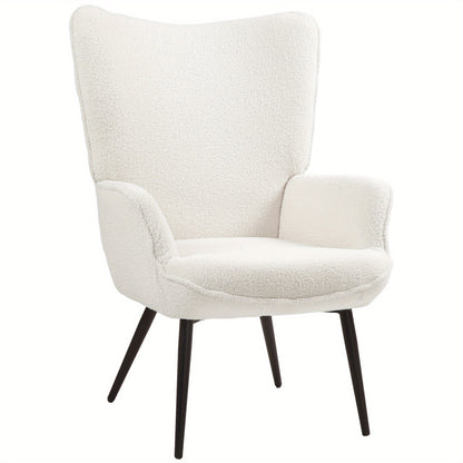 Lounge stoel – Loungestoel – Fauteuil – Relaxstoel – Zithoek stoel – Gestoffeerd met armleuningen – Met metalen poten – Crèmewit – Comfortabele zit