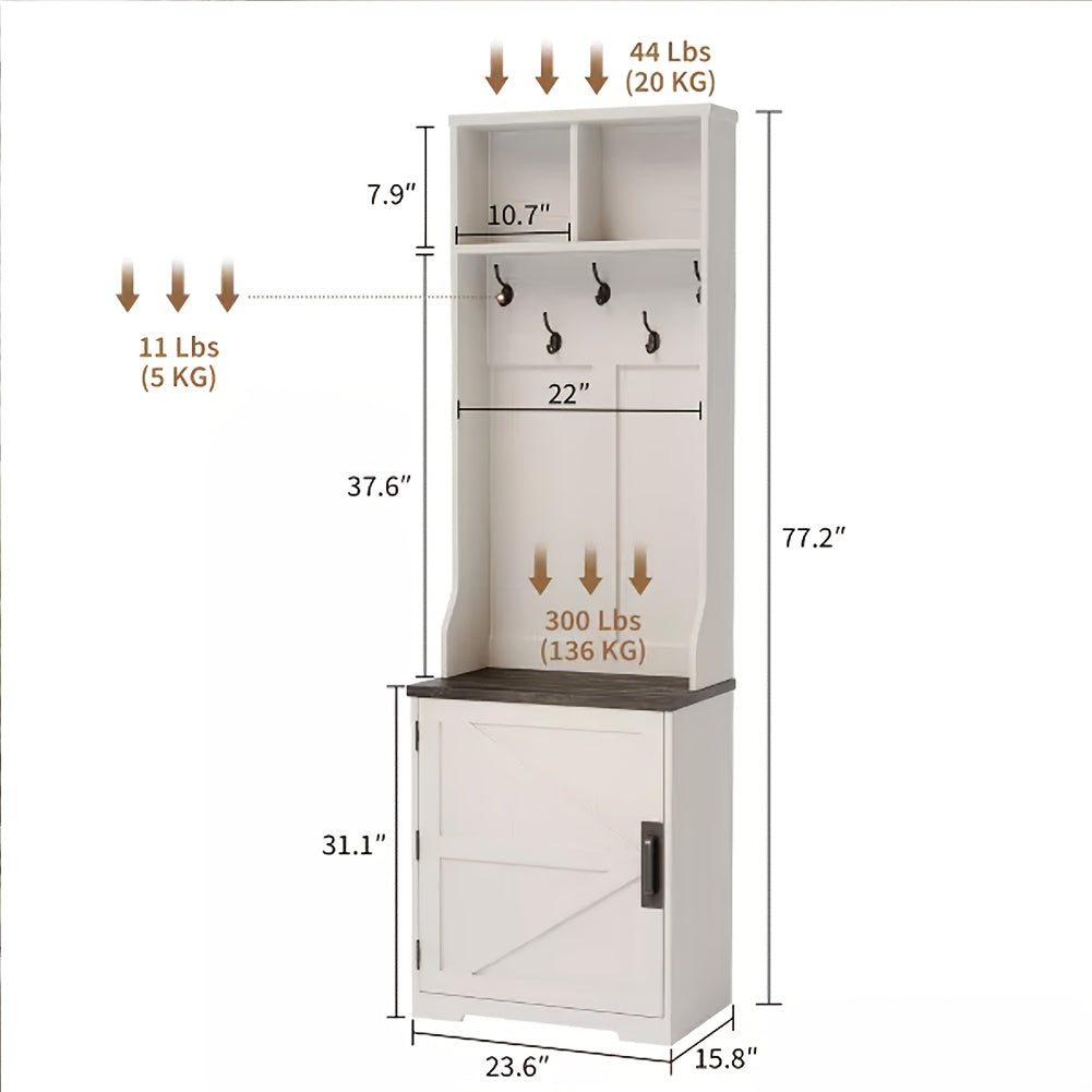 Kapstok – Halmeubel – Garderoberek – Schoenenrek – Zitbank – Wit Hardhout – Vrijstaand – 4 Haakjes – Opberglade – Compact Design