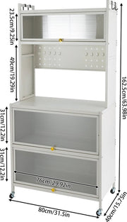 Keukenkast - Organizer - Voor magnetron - Met wielen - Incl hangrekken - 80x40x162,5 (LxBxH) - Handig voor in de keueken