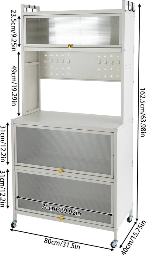 Keukenkast - Organizer - Voor magnetron - Met wielen - Incl hangrekken - 80x40x162,5 (LxBxH) - Handig voor in de keueken
