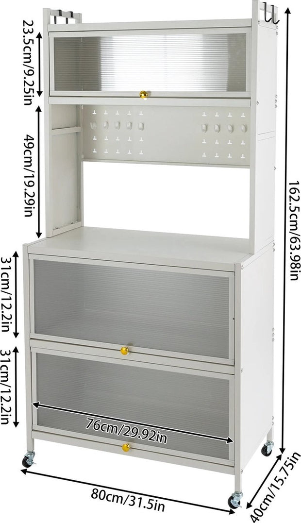 Keukenkast - Organizer - Voor magnetron - Met wielen - Incl hangrekken - 80x40x162,5 (LxBxH) - Handig voor in de keueken
